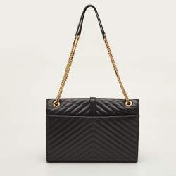Pre Owned Saint Laurent Envelope Large Black Matelasse Leather Shoulder Bag
