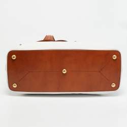 Pre Owned حقيبة إيف سان لوران كانفاس و جلد بالمينا تان/أبيض