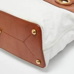 Pre Owned حقيبة إيف سان لوران كانفاس و جلد بالمينا تان/أبيض