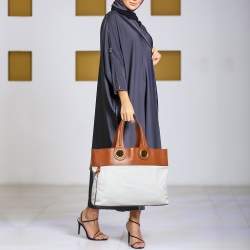 Pre Owned حقيبة إيف سان لوران كانفاس و جلد بالمينا تان/أبيض