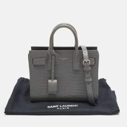 Pre Owned حقيبة يد سان لوران كلاسيك ساك دو جور نانو جلد رمادية منقوشة كروك