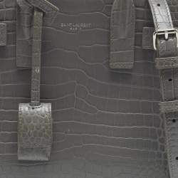 Pre Owned حقيبة يد سان لوران كلاسيك ساك دو جور نانو جلد رمادية منقوشة كروك