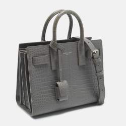 Pre Owned حقيبة يد سان لوران كلاسيك ساك دو جور نانو جلد رمادية منقوشة كروك