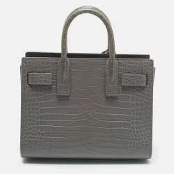 Pre Owned حقيبة يد سان لوران كلاسيك ساك دو جور نانو جلد رمادية منقوشة كروك