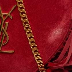 مملوكة مسبقًا Saint Laurent Heart Fringe Red Suede Chain Crossbody Bag