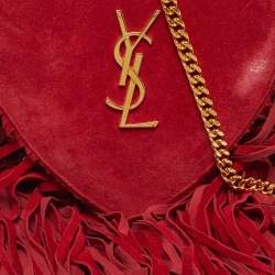 مملوكة مسبقًا Saint Laurent Heart Fringe Red Suede Chain Crossbody Bag