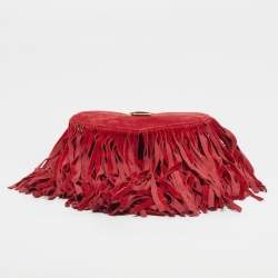 مملوكة مسبقًا Saint Laurent Heart Fringe Red Suede Chain Crossbody Bag