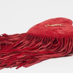 مملوكة مسبقًا Saint Laurent Heart Fringe Red Suede Chain Crossbody Bag