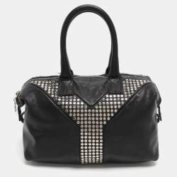 Pre Owned Yves Saint Laurent Easy Y Studded Black Leather Boston Bag