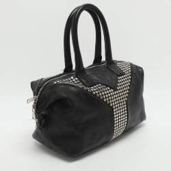 Pre Owned Yves Saint Laurent Easy Y Studded Black Leather Boston Bag