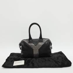 Pre Owned Yves Saint Laurent Easy Y Studded Black Leather Boston Bag