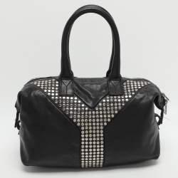 Pre Owned Yves Saint Laurent Easy Y Studded Black Leather Boston Bag