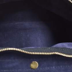 Pre Owned Yves Saint Laurent Muse Two Navy Blue Ostrich Leather and Suede Top Handle Bag