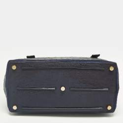 Pre Owned Yves Saint Laurent Muse Two Navy Blue Ostrich Leather and Suede Top Handle Bag