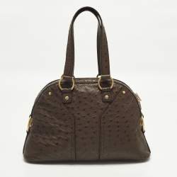 مملوكة مسبقًا Yves Saint Laurent Muse Dark Brown Ostrich Bag