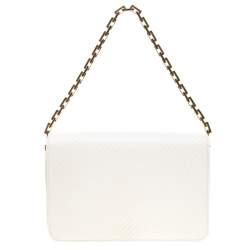 مملوكة مسبقًا حقيبة سان لوران سلسلة بابيلون جلد شيفرون بيضاء