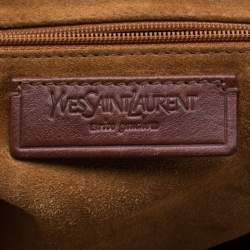 Pre Owned Yves Saint Laurent Brown Stitches Suede And Leather Shoulder Bag