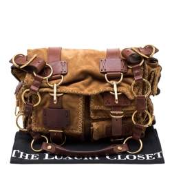 Pre Owned Yves Saint Laurent Brown Stitches Suede And Leather Shoulder Bag