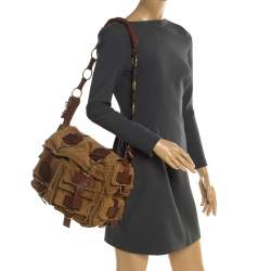 Pre Owned Yves Saint Laurent Brown Stitches Suede And Leather Shoulder Bag
