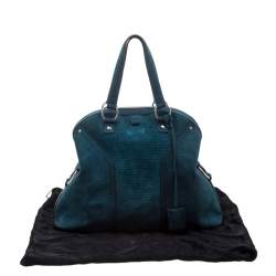 Pre Owned حقيبة سان لوران ميوز سويدي نقش سحلية خضراء داكنة كبيرة