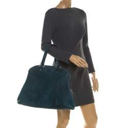 Pre Owned حقيبة سان لوران ميوز سويدي نقش سحلية خضراء داكنة كبيرة