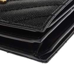 Pre Owned Saint Laurent Paris Black Matelasse Leather Monogram Compact Wallet