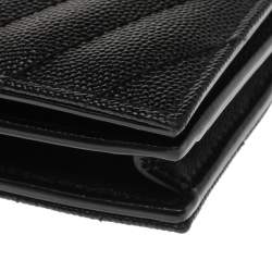 Pre Owned Saint Laurent Paris Black Matelasse Leather Monogram Compact Wallet