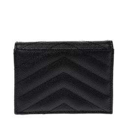 Pre Owned Saint Laurent Paris Black Matelasse Leather Monogram Compact Wallet