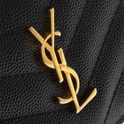 Pre Owned Saint Laurent Paris Black Matelasse Leather Monogram Compact Wallet