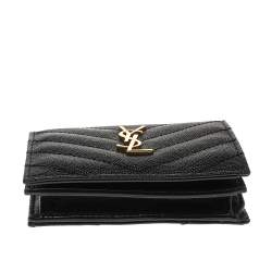 Pre Owned Saint Laurent Paris Black Matelasse Leather Monogram Compact Wallet