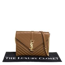 مملوكة مسبقًا حقيبة كلتش سان لوران جلد ماتيلاس بني فاتح بسلسلة