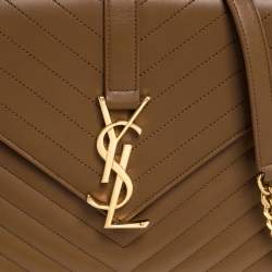 مملوكة مسبقًا حقيبة كلتش سان لوران جلد ماتيلاس بني فاتح بسلسلة