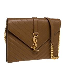 مملوكة مسبقًا حقيبة كلتش سان لوران جلد ماتيلاس بني فاتح بسلسلة