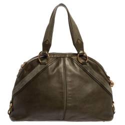 Pre Owned Yves Saint Laurent Olive Green Leather Medium Satchel