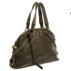 Pre Owned Yves Saint Laurent Olive Green Leather Medium Satchel