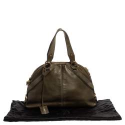Pre Owned Yves Saint Laurent Olive Green Leather Medium Satchel