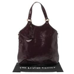 Pre Owned Yves Saint Laurent Burgundy Glazed Leather Small Tribute Tote