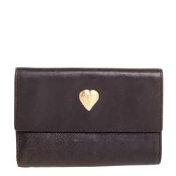 Pre Owned Yves Saint Laurent Brown Leather Trifold Wallet