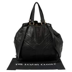 Pre Owned Yves Saint Laurent Black Leather Double Sac Y Tote