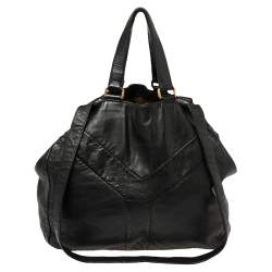 Pre Owned Yves Saint Laurent Black Leather Double Sac Y Tote