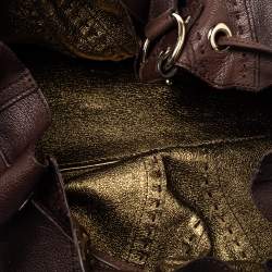 مملوكة مسبقًا حقيبة يد إيف سان لوران دوبل ساك واي ذات وجهين جلد ذهبي ميتاليك و بني