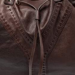 مملوكة مسبقًا حقيبة يد إيف سان لوران دوبل ساك واي ذات وجهين جلد ذهبي ميتاليك و بني