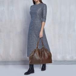 مملوكة مسبقًا حقيبة يد إيف سان لوران دوبل ساك واي ذات وجهين جلد ذهبي ميتاليك و بني