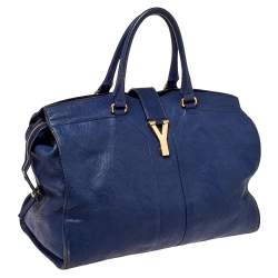Pre Owned Yves Saint Laurent Navy Blue Leather Large Cabas Cabas Y-Ligne Tote