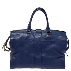 Pre Owned Yves Saint Laurent Navy Blue Leather Large Cabas Cabas Y-Ligne Tote