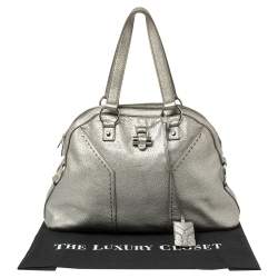 Pre Owned Yves Saint Laurent Metallic Silver Textured Leather Muse Bag