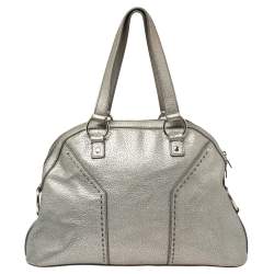 Pre Owned Yves Saint Laurent Metallic Silver Textured Leather Muse Bag