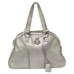 Pre Owned Yves Saint Laurent Metallic Silver Textured Leather Muse Bag