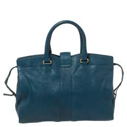 Pre Owned Yves Saint Laurent Paris Teal Blue Leather Large Y Cabas Chyc Tote