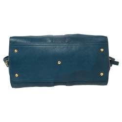 Pre Owned Yves Saint Laurent Paris Teal Blue Leather Large Y Cabas Chyc Tote